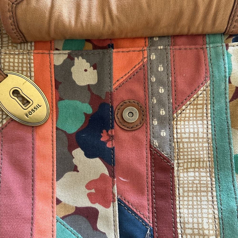 Fossil Multicolor Patchwork Crossbody with Tan Le… - image 3